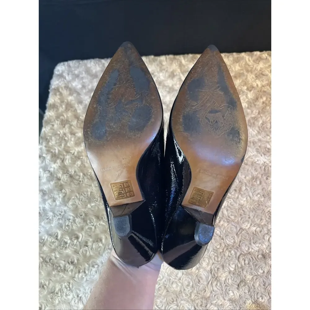 Free People Women’s Black Patent Leather Heeled Mules Size 37 Made In Spain